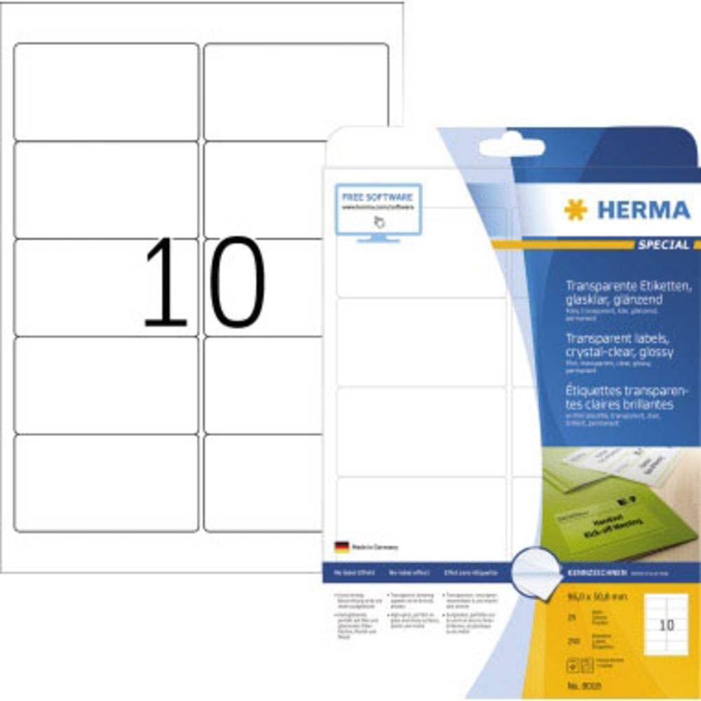 Etiketten Herma transparant glashelder A4 96x50,8 mm transparant helder folie glanzend 250 st.