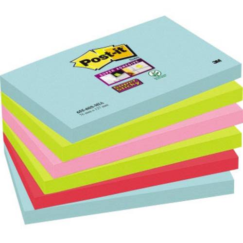 Thumbnail - Post-it Haftnotiz 6556SMI 127 mm x 76 mm Türkis, Neongrün, Neonpink, Mohnrot 540 Blatt