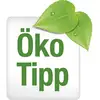 'Öko Tipp' in grüner Schrift auf weißem Hintergrund, verziert mit zwei grünen Blättern.