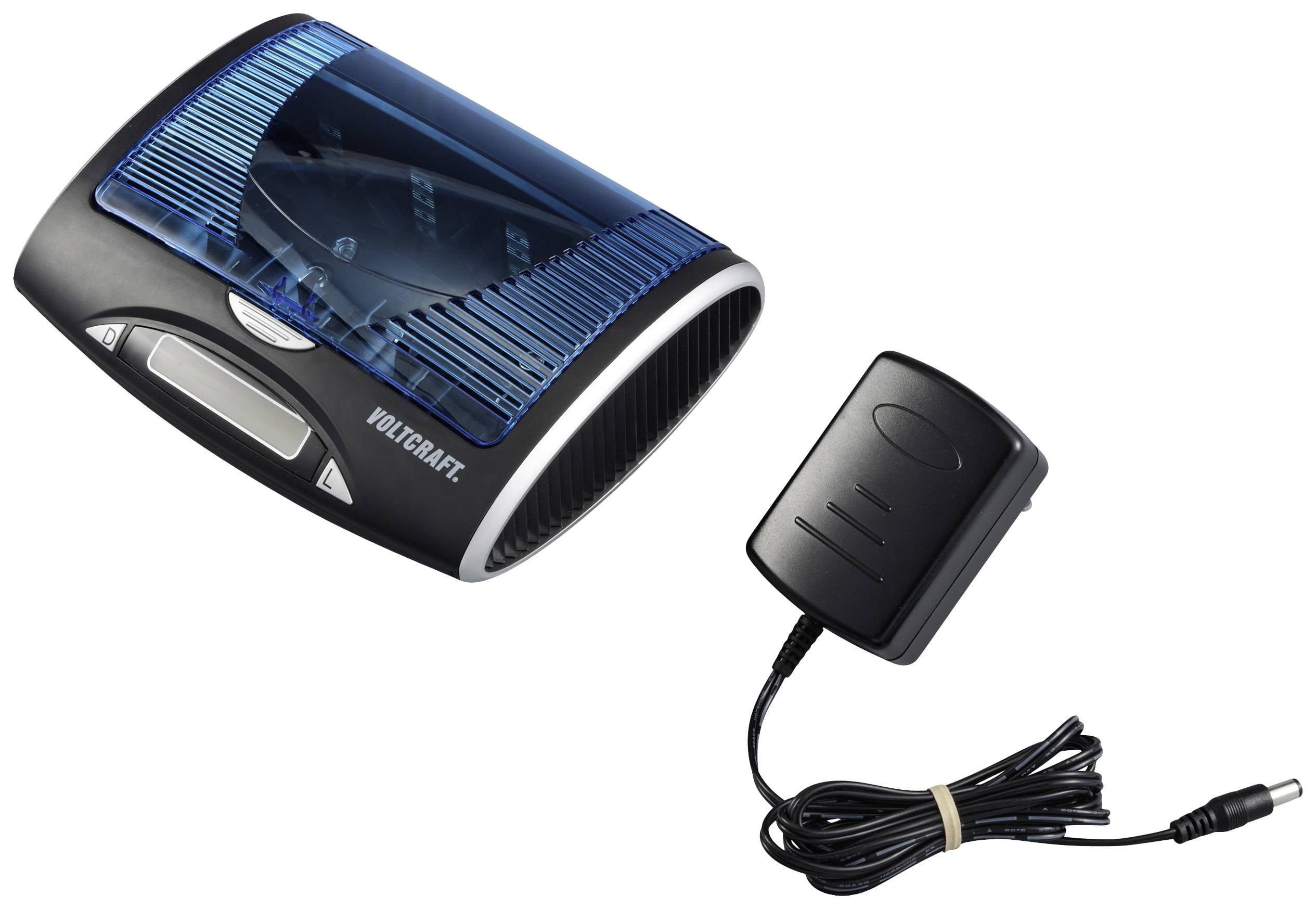 Kompakter Staubsauger mit blauem Filter und Netzstecker. Ideal für kleine Reinigungsaufgaben in Auto oder Haushalt.