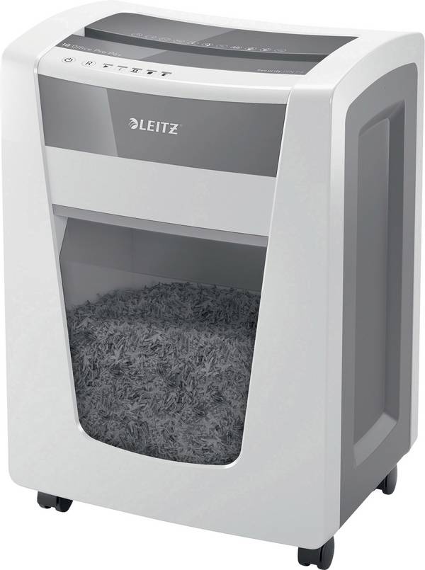 Leitz IQ Office Pro P6+ Aktenvernichter 20 Blatt Mikroschnitt 1 x 5 mm P-6 30 l Vernichtet auch Heftklammern, Büroklammern