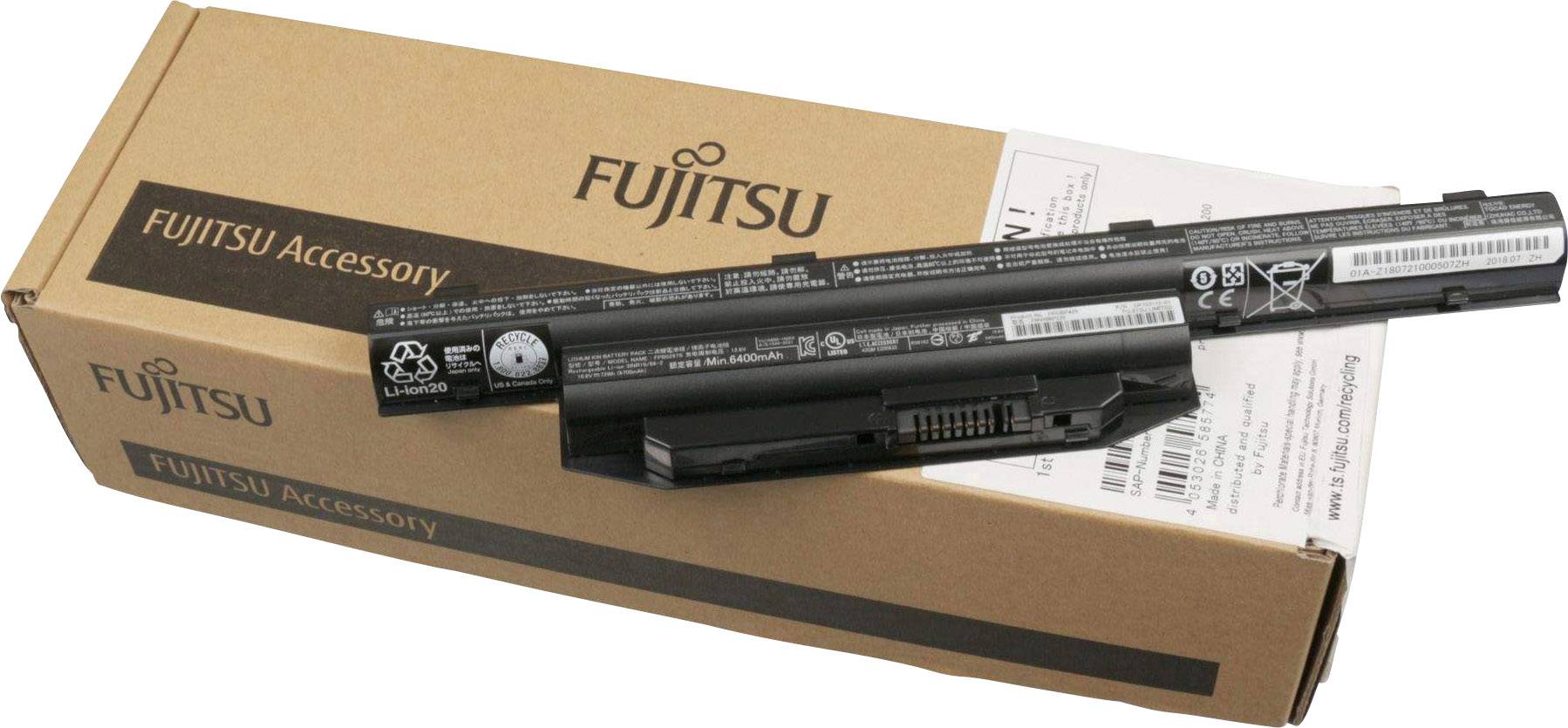 Fujitsu Laptop-Akku auf Verpackungskarton.