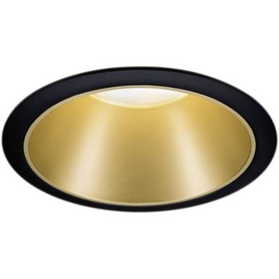 Einbauleuchte mit schwarzem Rand und goldener Innenseite, sorgt für warmes, gerichtetes Licht nach unten.