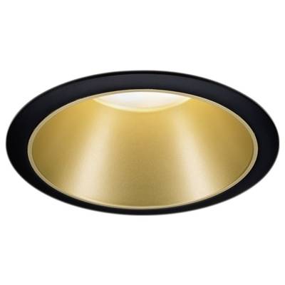 Runde, goldene Einbauleuchte mit schwarzem Rand und strahlendem Lichtaustritt nach unten, geeignet für moderne Innenräume.