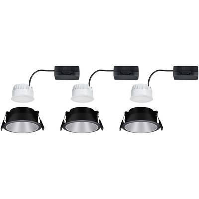 Drei runde Einbauleuchten in zwei Farben: zwei schwarz, eine weiß. Jede Leuchte hat einen Transformator mit Kabel. Ideal für Deckenmontagen.