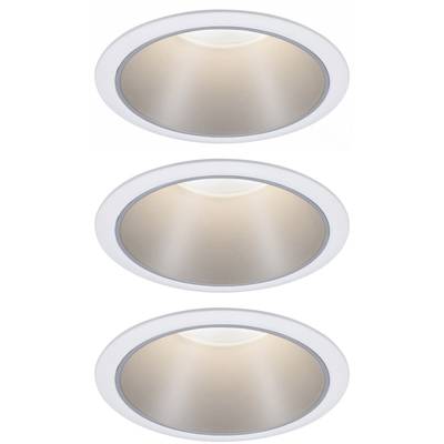 Ein Bild von drei in die Decke eingelassenen LED-Deckenspots in modernem Design mit warmweißem Licht.