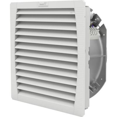 Weiße Lüftungsgitterabdeckung mit horizontalen Lamellen, die an eine Wand oder Maschine montiert ist.
