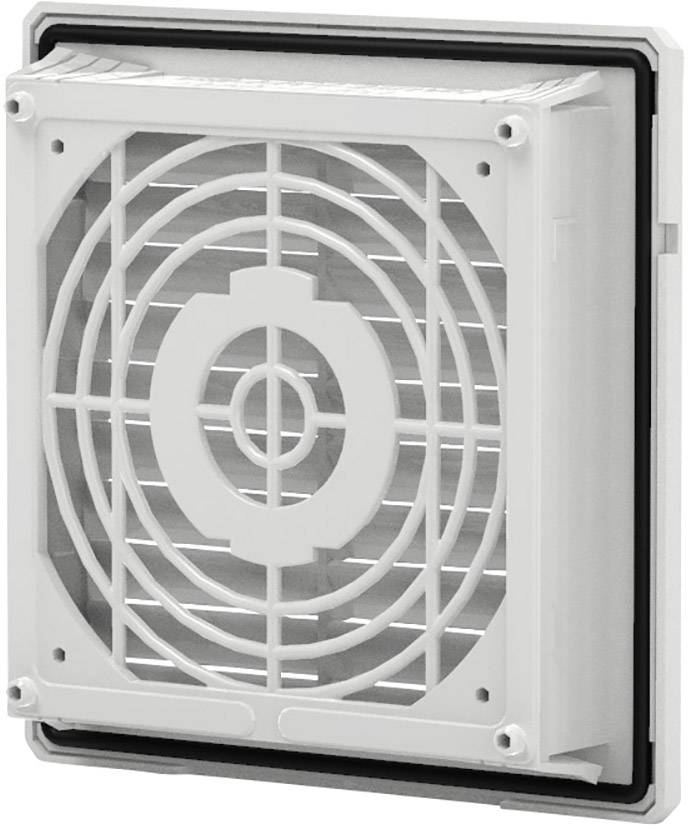Ein rechteckiger, weißer Belüftungsgitter mit gerilltem Design und mehreren Schrauben in den Ecken.