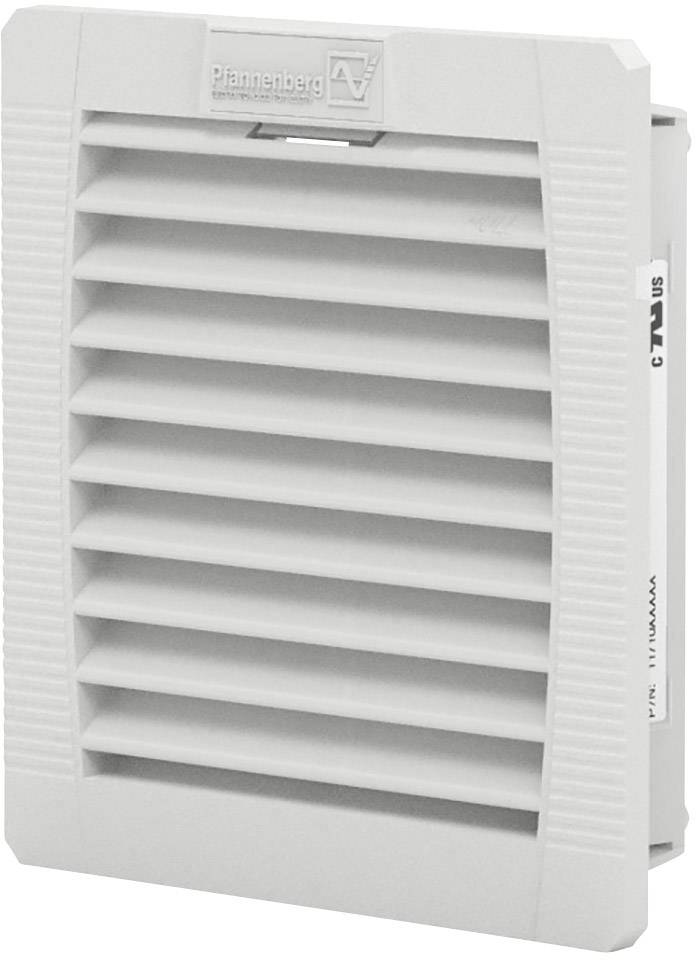 Weißer Belüftungsgitter aus Kunststoff mit horizontalen Lamellen und Herstellerlogo oben, zur Kühlung in Schaltschränken.