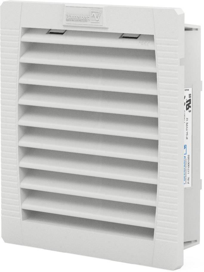 Ein rechteckiges, weißes Lüftungsgitter mit horizontalen Lamellen. Oben links ist ein Markenlogo sichtbar.