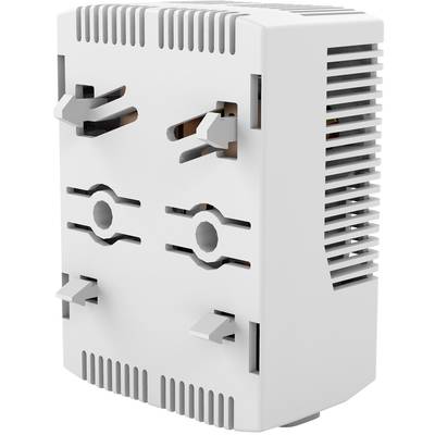 Ein elektrisches Gerät mit mehreren Schlitzen und Lüftungsgittern an den Seiten, möglicherweise ein Adapter oder Regler.