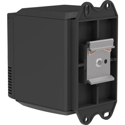 Ein schwarzes rechteckiges Gerät mit Metallhalterung an der Vorderseite. Es scheint ein elektronisches Modul oder Bauteil zu sein.