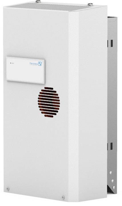 Klimagerät mit rechteckigem weißem Gehäuse und Lüftungsgitter in der Mitte. Es ist geeignet zur Wandmontage.