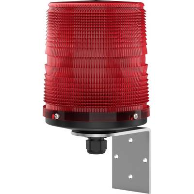 Ein rotes Warnlicht mit Rippenstruktur, montiert auf einer Metallhalterung, signalisiert Aufmerksamkeit oder Gefahr.