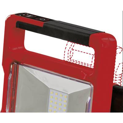 Rote tragbare LED-Arbeitsleuchte mit Tragegriff, sichtbare LEDs hinter transparenter Abdeckung.