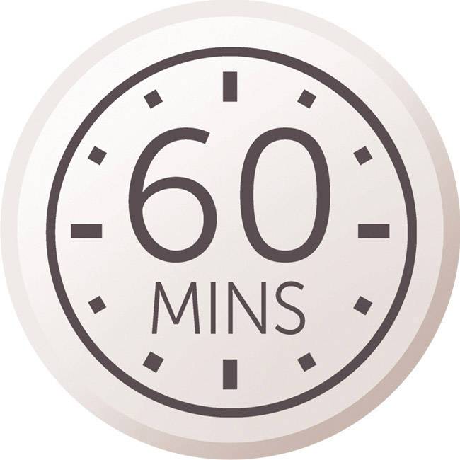 Runder Timer mit der Aufschrift '60 MINS', zeigt eine Zeitdauer von 60 Minuten an.