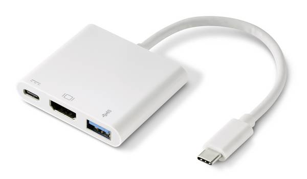 Renkforce RF-4366444  Adapter [1x USB-C® Stecker - 1x HDMI-Buchse, USB 3.2 Gen 1 Buchse A (USB 3.0), USB-C® Buchse] Weiß vergoldete Steckkontakte 12.00 cm