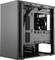 Ein schwarzes Computergehäuse, geöffnet, zeigt den leeren Innenraum mit Halterungen für Hardware, Lüfter und Kabelmanagement.