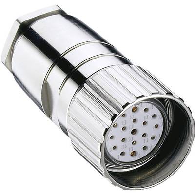 Steckverbinder aus Metall mit mehreren Pins in einem runden, silbernen Gehäuse. Technisches Bauteil für elektrische Verbindungen.