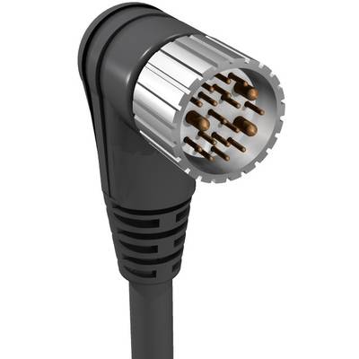Ein schwarzer, rechtwinkliger Mehrfachstecker mit mehreren Kupferpins. Eignet sich für elektronische Verbindungen.