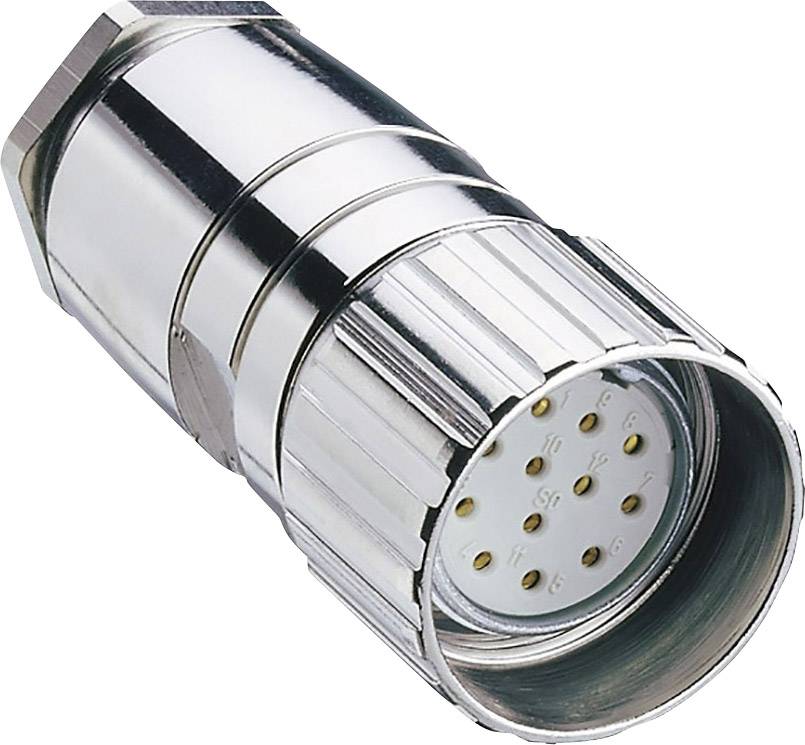 Ein zylindrischer Metallstecker mit mehreren goldenen Kontaktstiften, die in einer kreisförmigen Anordnung sichtbar sind.