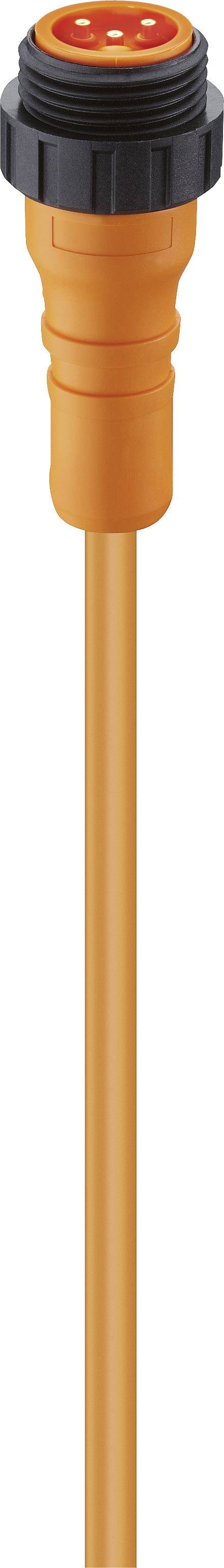 Orange Steckerkabel mit rundem Stecker oben. Geeignet für industrielle Anwendungen, robustes Design.