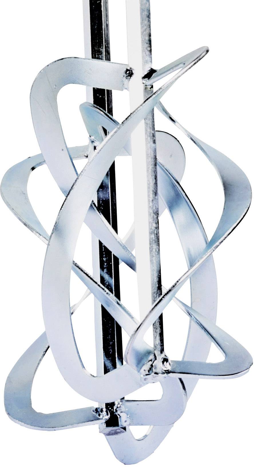 Ein silberner Metallquirl mit spiralförmigen Blättern, die sich um eine zentrale Achse winden, ideal zum Mischen von Substanzen.