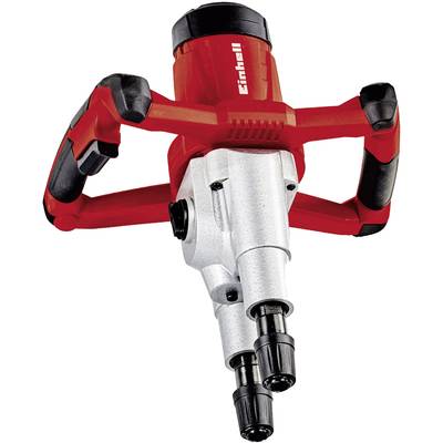Ein roter Elektrobohrhammer mit silbernem Metallgehäuse und zwei schwarzen Griffen.