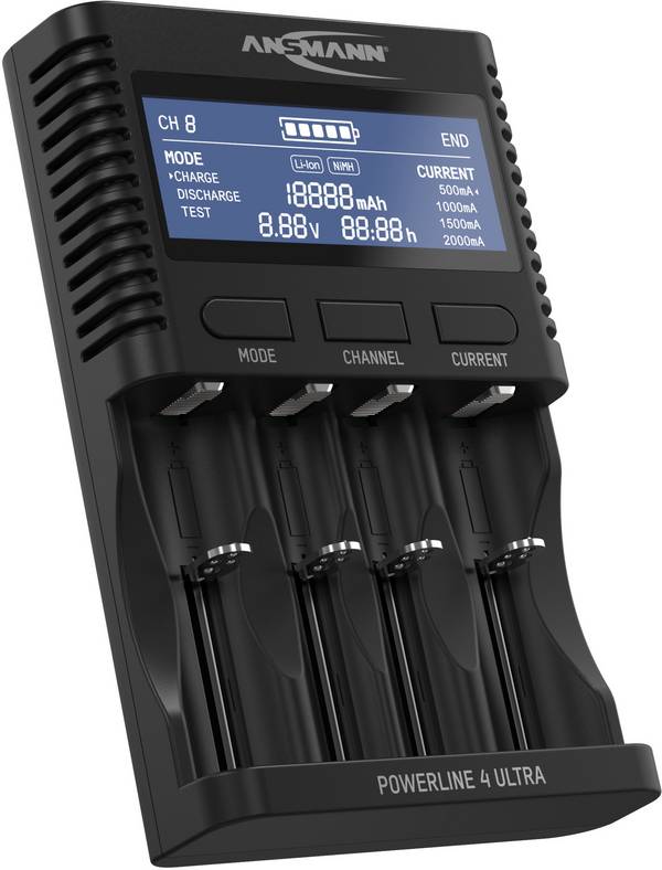 Ansmann Powerline 4 Ultra Rundzellen-Ladegerät NiCd, NiMH, LiIon Micro (AAA), Mignon (AA), Baby (C), Mono (D), 10340, 10350, 10440, 10500, 12500, 12650, 13500, 13650, 14500, 14650, 16340, 16650, 17335, 17355, 17500, 17650, 17670, 18350, 18490, 18500, 18650, 18700, 20650, 21700, 22650, 25500, 26500, 26650, 32650
