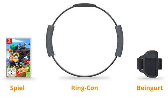 Spielset mit 'Ring Fit Adventure' Verpackung, Ring-Con und Beingurt. Fitness-Spiel für Nintendo Switch.