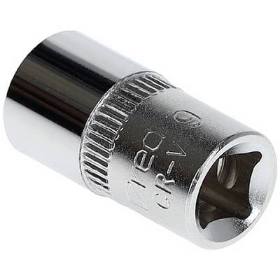 Metallene Steckschlüssel-Nuss mit sechseckiger Öffnung und gerändeltem Rand. Markierung: 'CR-V 9'.