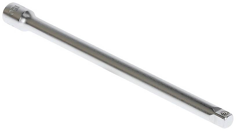 Metallische Verlängerungsstange für Werkzeuge, zylindrisch mit quadratischem Anschluss an beiden Enden. Eignet sich zum Erreichen schwer zugänglicher Schrauben.