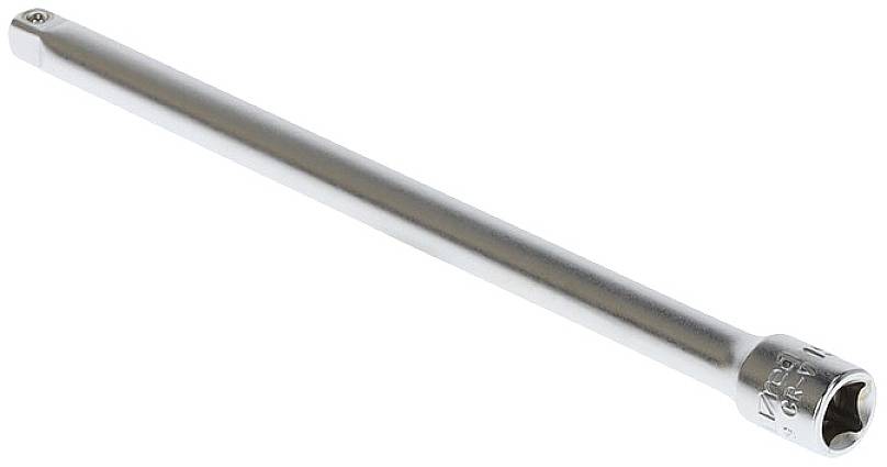 Ein langer Chromverlängerungsstab mit einem Vierkantantrieb an einem Ende, verwendet für Werkzeuge zur Reichweitenverlängerung.