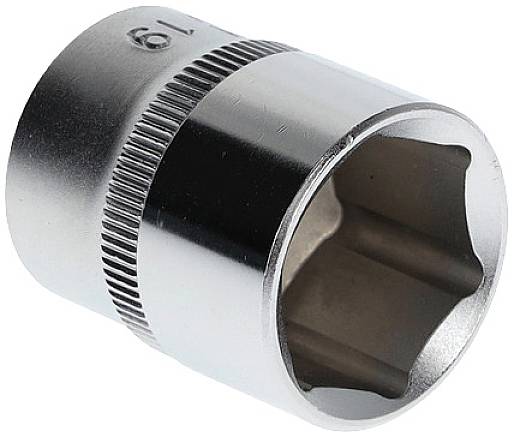 Metall-Stecknuss mit sechskantiger Öffnung, geeignet für einen Steckschlüssel.