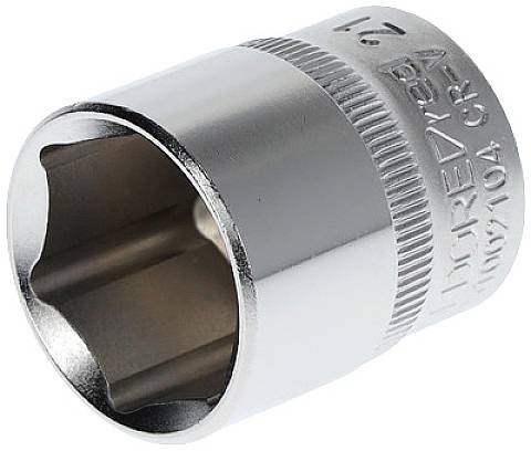 Eine silberne Stecknuss aus Metall mit gerändeltem Griff. Geeignet für den Einsatz mit einem Steckschlüssel zur Reparatur oder Montage.