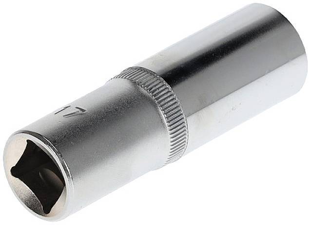 Metall-Stecknuss mit 17mm Durchmesser, gerändelter Griffteil für besseren Halt. Verwendet für Radmontage und andere Schraubarbeiten.