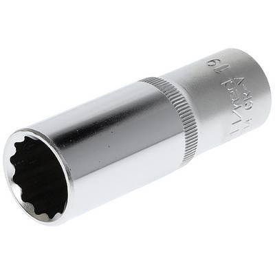 Eine silberne Sechskant-Stecknuss, Größe 19 mm, für den Einsatz mit einem Schraubenschlüssel oder Ratsche.