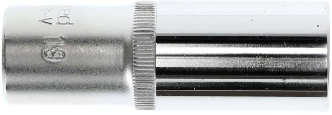 Metallische Stecknuss mit runder Öffnung, Zahl '19' eingraviert.