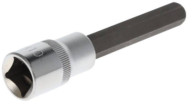 Ein sechskantiger Steckschlüsseleinsatz mit Metallgriff, geeignet für handwerkliche Arbeiten und Reparaturen.