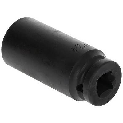 Schwarze Stecknuss mit beschriftetem Rand. 24 mm Größe, zylindrische Form, Werkzeug zum Lösen oder Befestigen von Schraubenmuttern.