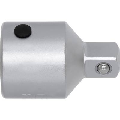 Silberner Adapter für Steckschlüssel mit rundem Kugelverschluss und schwarzem Knopf.