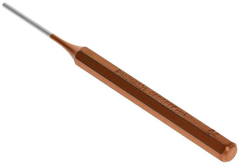 Ein orangefarbenes Zahnarztinstrument mit einem langen, schmalen Griff und spitzem Ende, verwendet für zahnmedizinische Eingriffe.