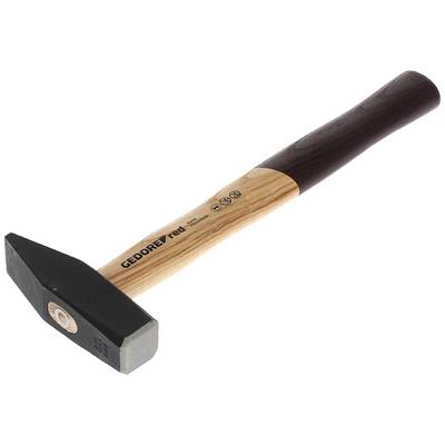Ein Hammer mit Holzgriff und schwarz-grauem Kopf, auf dem Griff steht 'GEDORE red'.