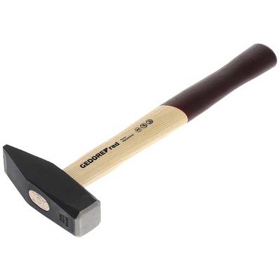 'Hammer mit Holzgriff und schwarzem Kopf, geeignet zum Nageln und Hämmern in Bau- und Heimwerkerprojekten.'