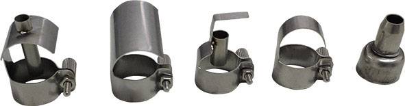 Fünf verschiedene Metallverschlüsse in einer Reihe, jeweils mit einer Schraube zur Befestigung, variieren in Form und Struktur.