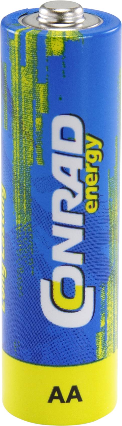 'CONRAD energy' Batterie mit blauer und gelber Aufschrift; AA-Größe.