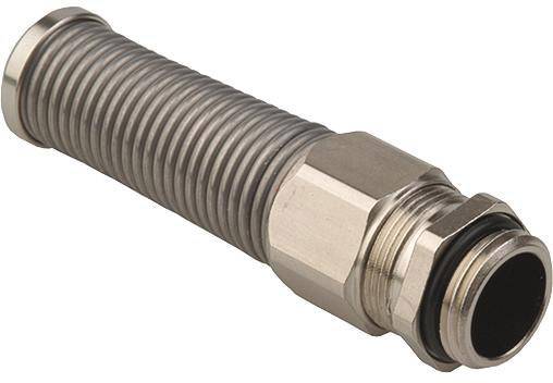 Flexibler Metallschlauch mit geripptem Design, geeignet für Verbindungen von Rohren oder Kabelschutz in Installationen.