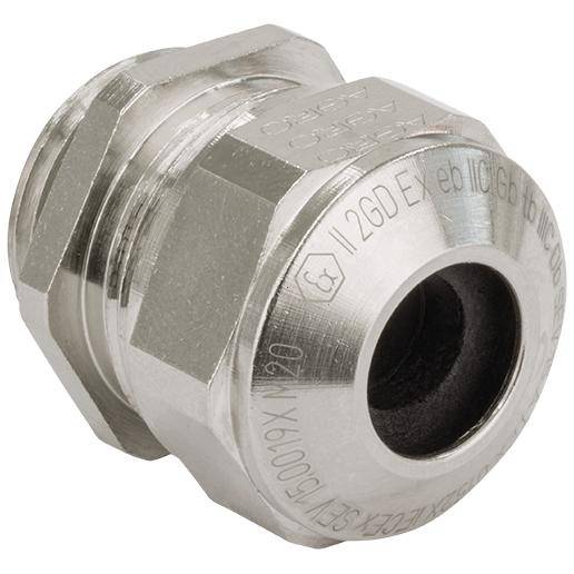 Metallkabelverschraubung in Silber, zylindrische Form, für Elektroinstallationen geeignet.