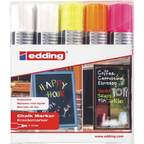 Edding 4090 4-4090-5999 Kreidemarker Weiß, Weiß, Neongelb, Neonorange, Neonpink 4 mm, 15 mm