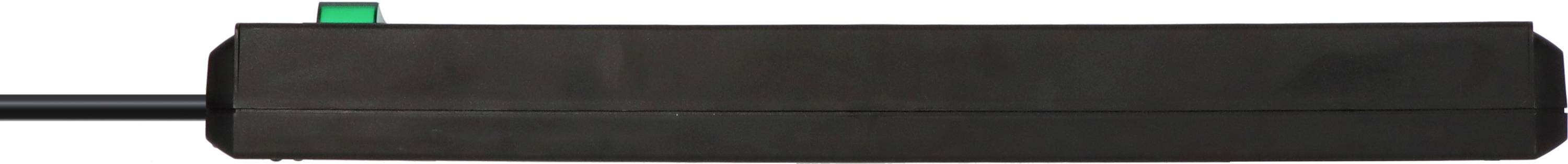 Ein schwarzes rechteckiges Gerätegehäuse mit einem Kabel auf der linken Seite, oben leuchtet eine grüne Anzeige.